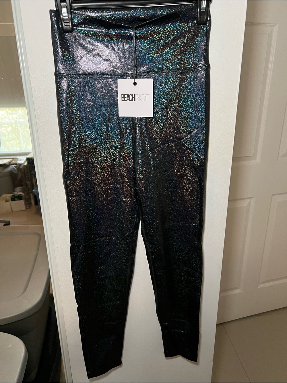 Beach Riot Sport Black Holographic Leggings Large NWT